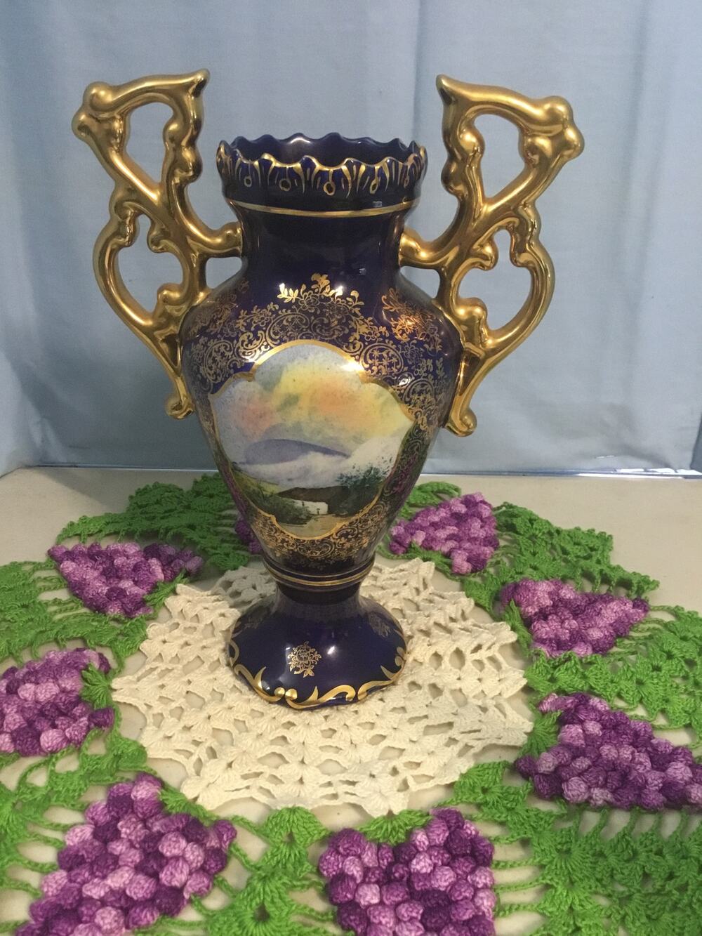 ELPA Vase Alcobaca Portugal  Navy Blue And Gold Stunning #2548